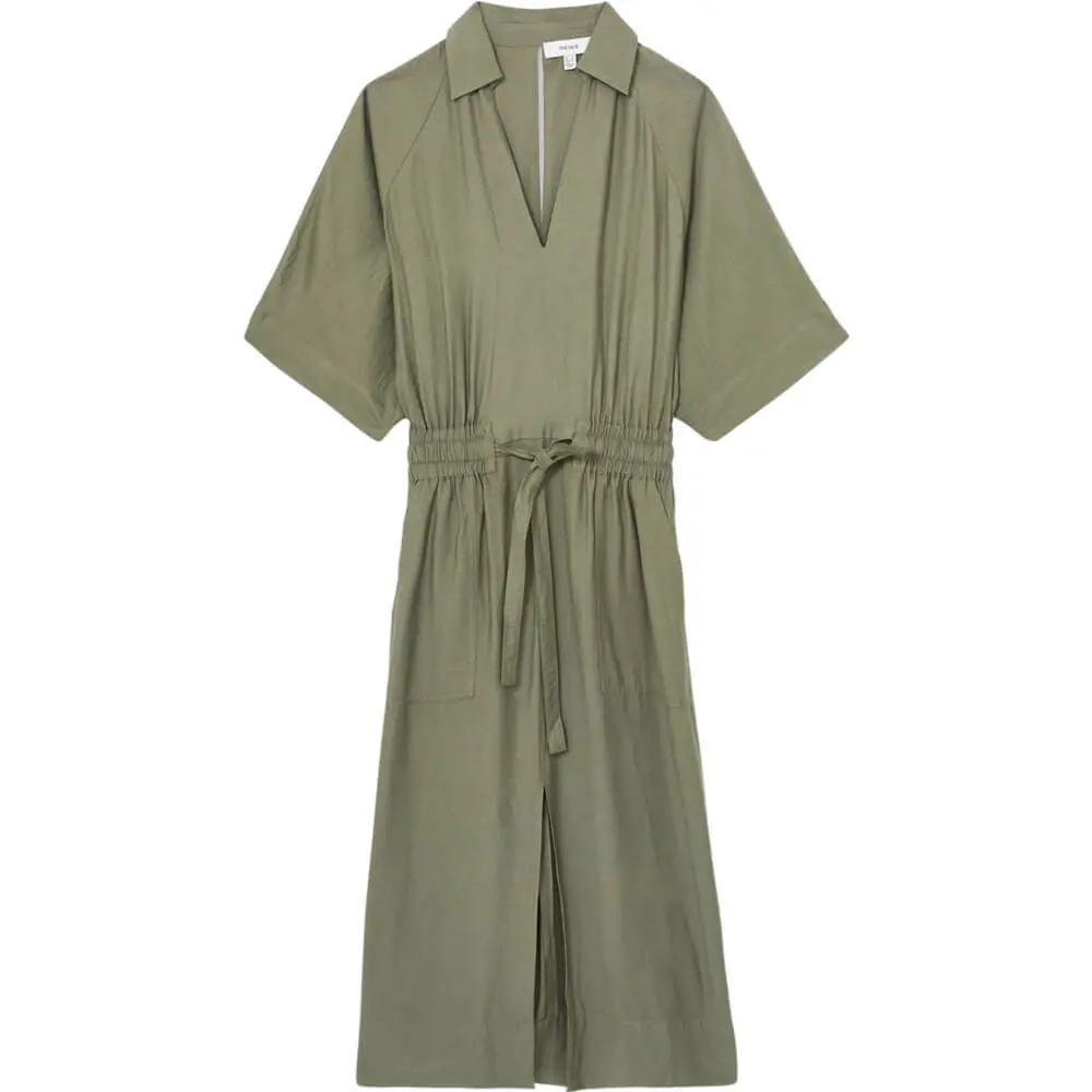 REISS CECILIA Shirred Waist Midi Shirt Dress